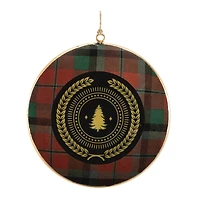Metal Deer and Pine Tree Plaid Disc Ornament Set