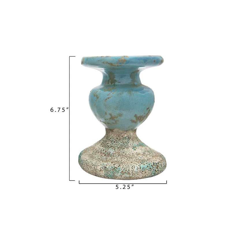 Hello Honey® 7'' Blue Distressed Terracotta Pillar Candle Holder