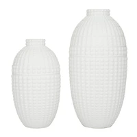 White Stoneware Modern Vase, Set of 2" 16", 12"