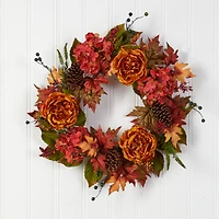 25" Ranunculus, Hydrangea & Berries Autumn Artificial Wreath