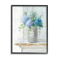 Stupell Industries Blue Hydrangea Bouquet Country Milk Tin Floral Painting Framed Wall Art