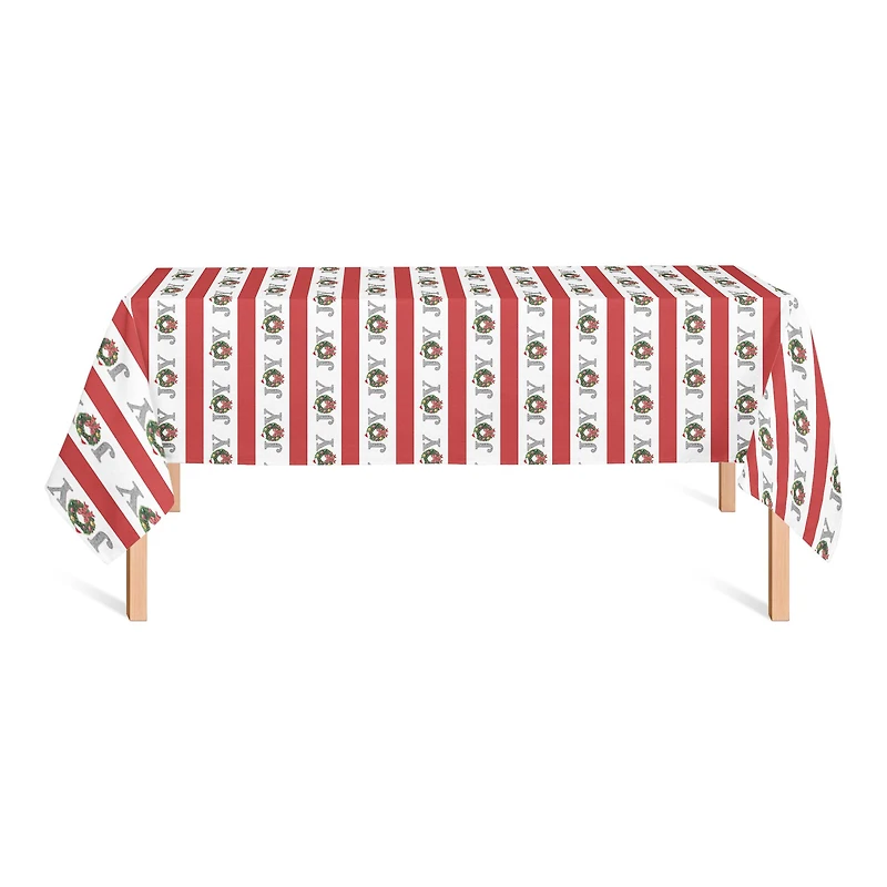 102'' Joy Wreath Stripes Tablecloth