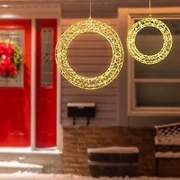LED Lighted Hanging Christmas Wreath Decorations - 18" -  Set of 2 - Gold Lights