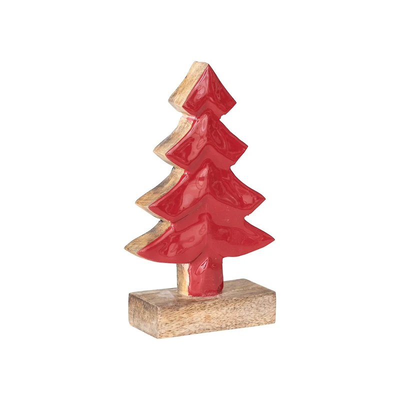 Hello Honey® 8" Carved Red Enameled Mango Wood Tree with Base