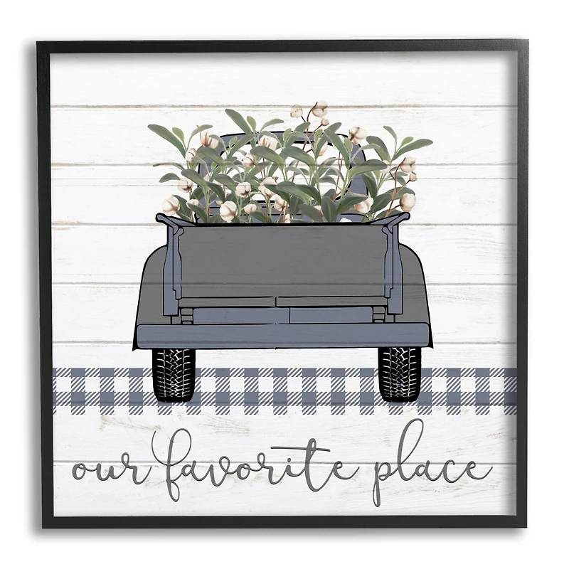 Stupell Industries Favorite Place Truck Wood Texture Blue Word Design Framed Wall Art