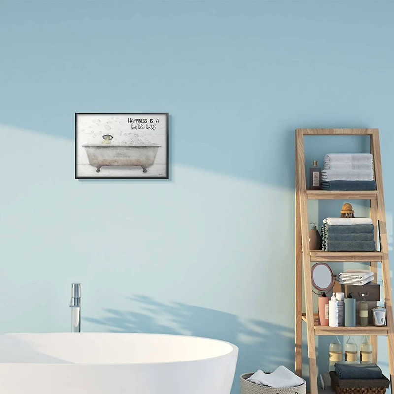 Stupell Industries Happiness is a Bubble Bath Quote Bathroom Tub Chick in Frame Wall Art