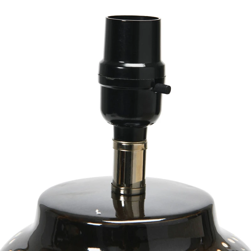 Hello Honey® 22" Black and White Dotted Stoneware Table Lamp with Linen Shade