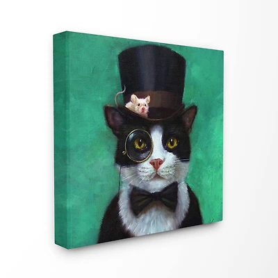 Stupell Industries Good Sir Top Hat Cat with a Mouse and A Monacle Turquoise Painting Canvas Wall Art