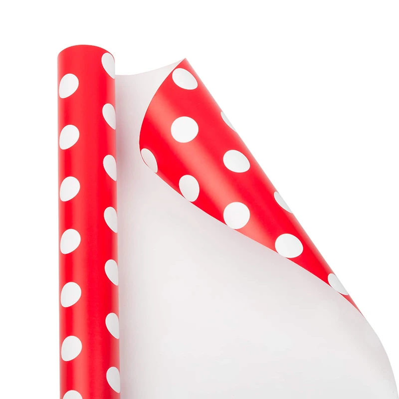 JAM Paper Red with White Dots Gift Wrap, 2ct.