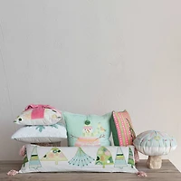 Hello Honey® 16" Round Cotton Embroidered Pillow with Snowflake & Beads