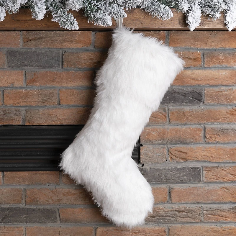 Glitzhome® 21" White Plush Christmas Stocking
