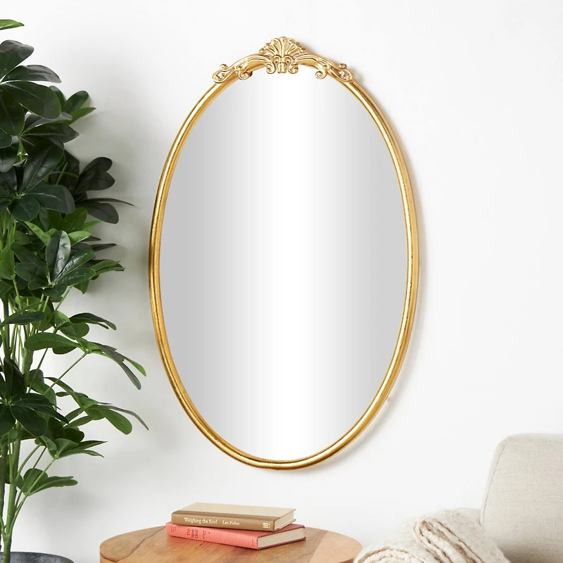 24" x 38" Gold Metal Ornate Baroque Oval Wall Mirror