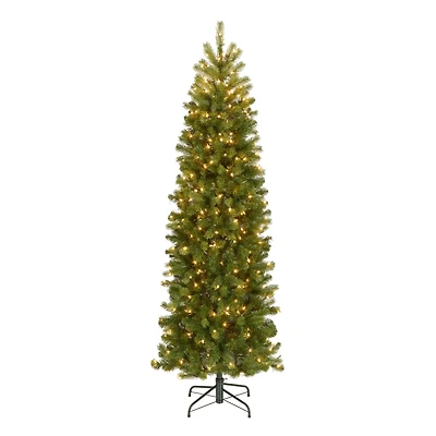 6.5 Ft. Pre-Lit Feel Real® Downswept Douglas Fir Pencil Slim Artificial Christmas Tree, Clear Lights