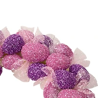 Glittered Pink and Purple Easter Egg Wreath 20" Unlit
