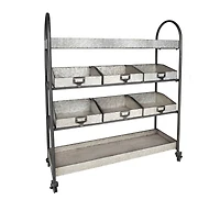 Hello Honey® 46" Rustic Farmhouse Galvanized Metal 4-Tier Cart with 6 Storage Bins