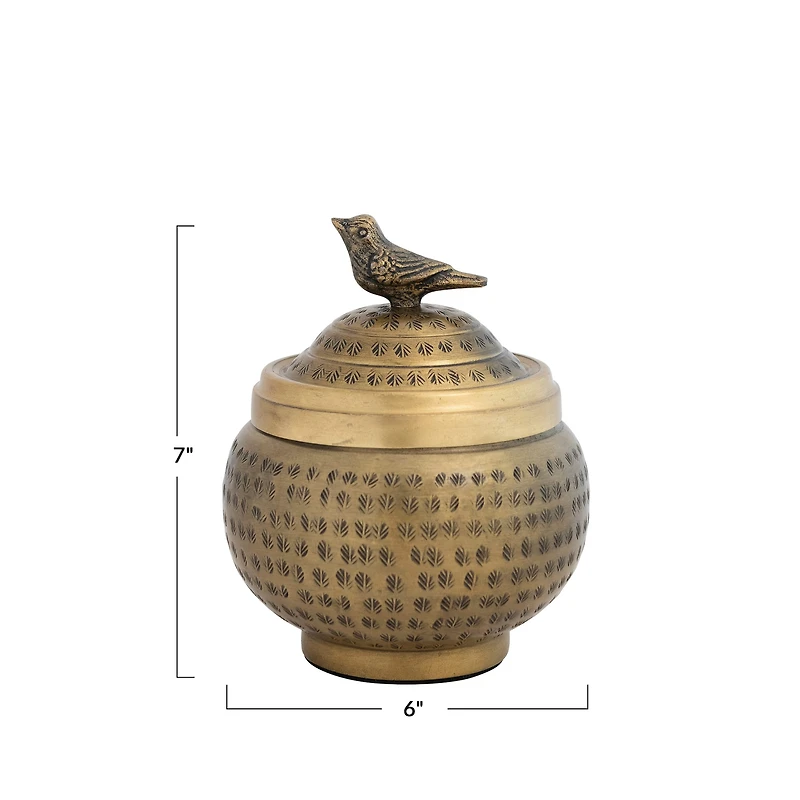 Hello Honey® 7" Antique Brass Finish Hammered Aluminum Sphere Container with Lid & Bird