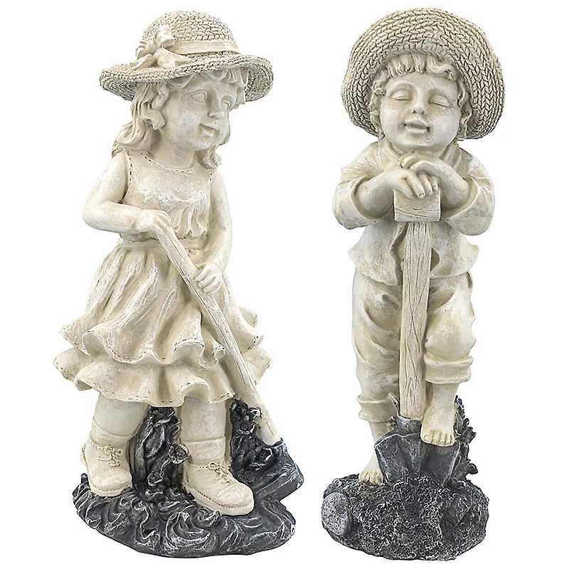 Design Toscano 13" Medium Rebecca & Samuel Young Gardener Statues Set