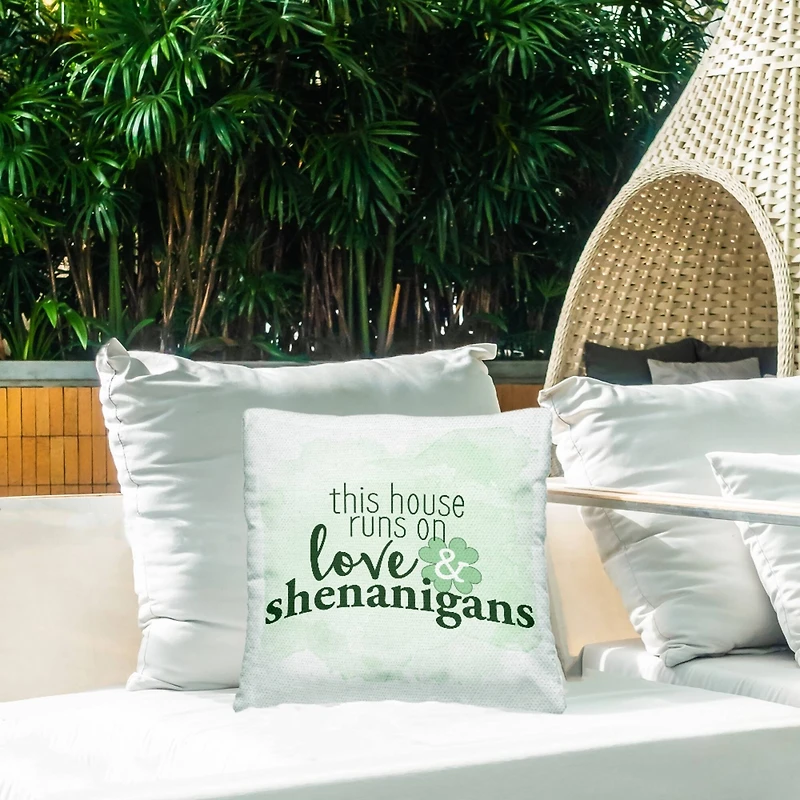Stupell Industries This House Love & Shenanigans Shamrock, This House Love & Shenanigans Shamrock Outdoor Printed Pillow
