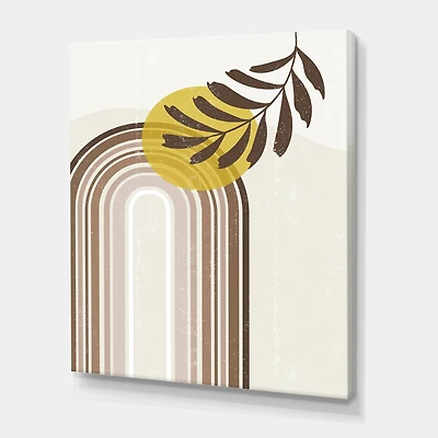 Designart - Abstract Sun and Moon With Leaf In Earth Tones