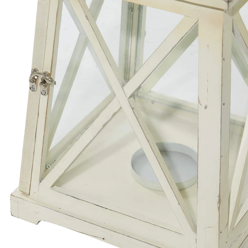 Set of 2" White Wood Coastal Lantern, 19", 12"