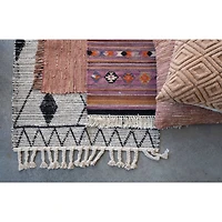 Hello Honey® Black & White Scandinavian Handwoven Cotton Rug With Geometric Pattern & Fringe, 72" x 48"
