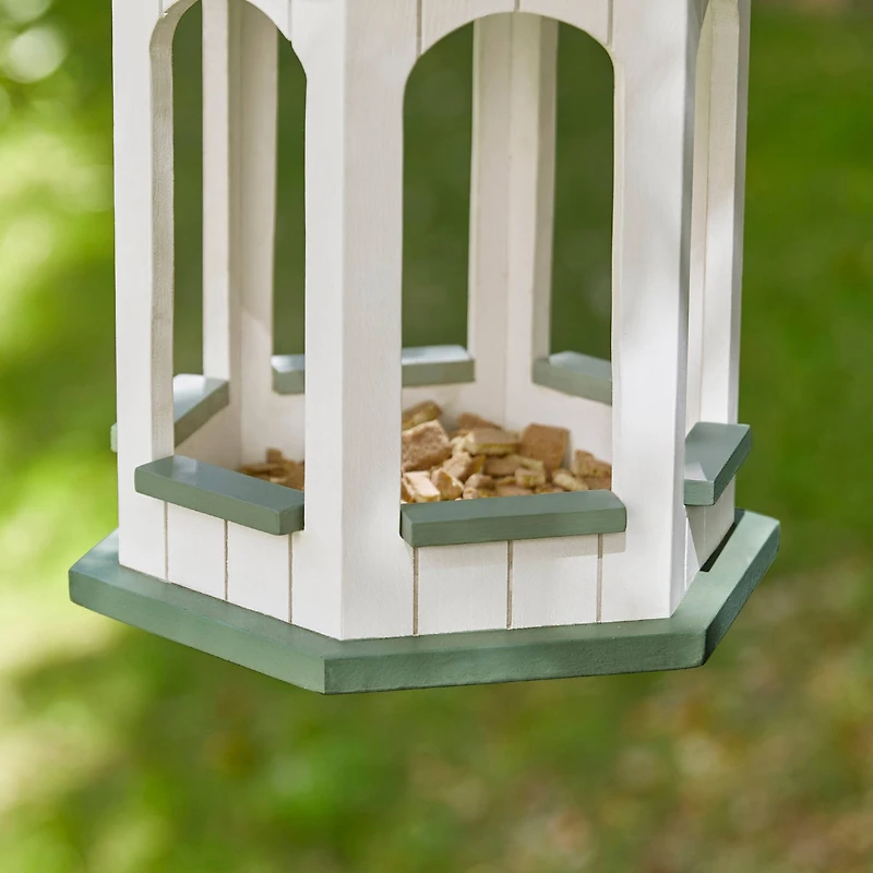 Glitzhome® 15.75" Metal Roof Wood Gazebo Tray Bird Feeder