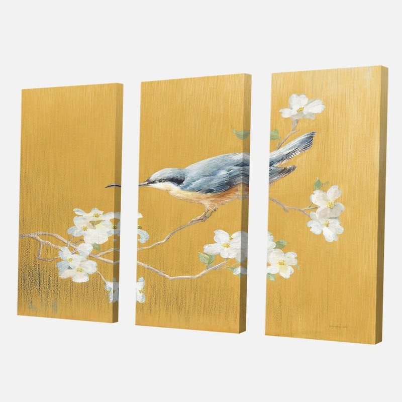Designart - Gold Bird on Blossoms II