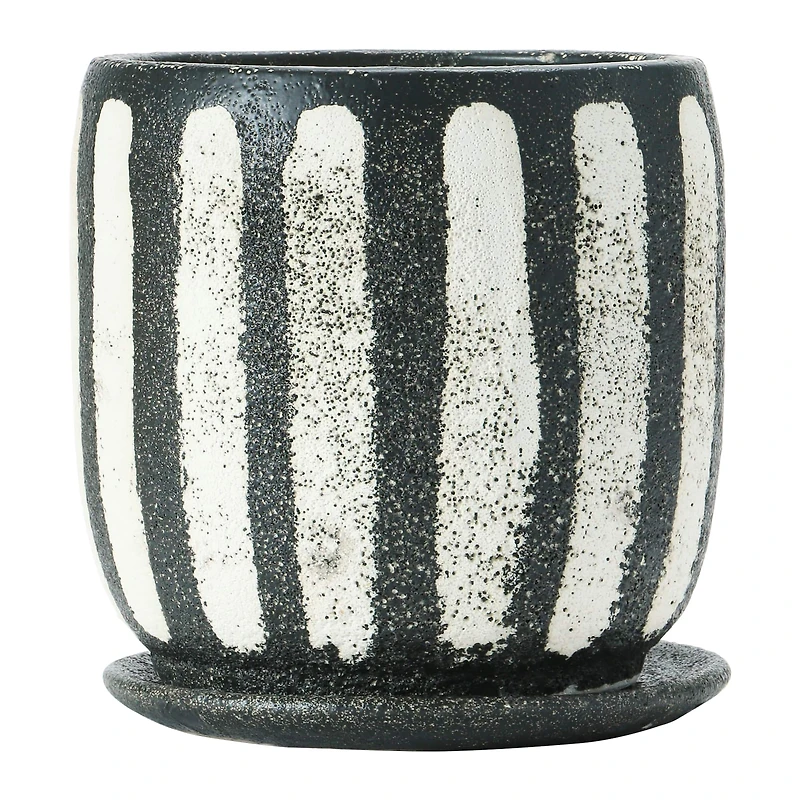 Hello Honey® 7.5" Black & White Hand-Painted Terra Cotta Planter with Saucer Set