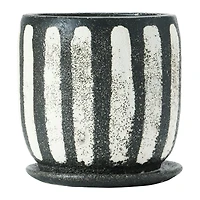 Hello Honey® 7.5" Black & White Hand-Painted Terra Cotta Planter with Saucer Set