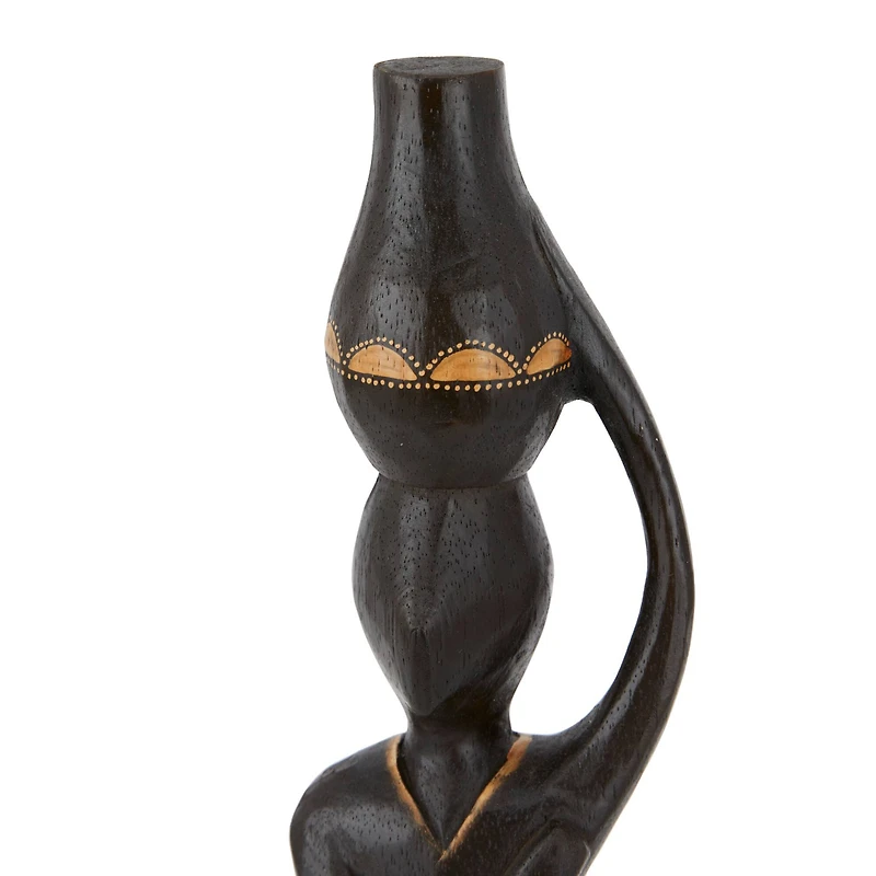 Set of 3 Black Wood Bohemian Sculptures, 23" x 4" x 4"