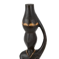 Set of 3 Black Wood Bohemian Sculptures, 23" x 4" x 4"