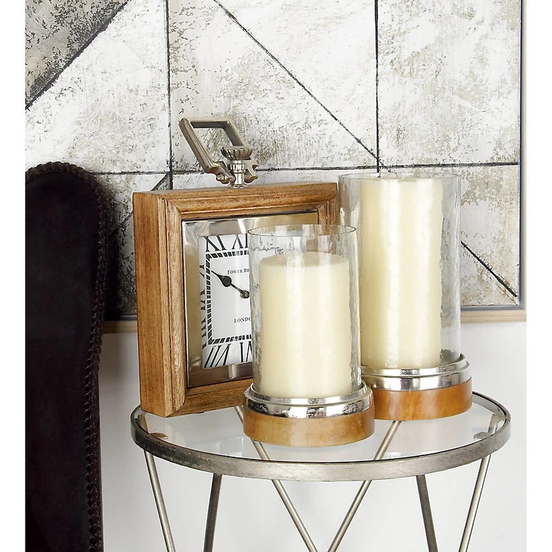 Clear Aluminum Traditional Hurricane Lamp Set