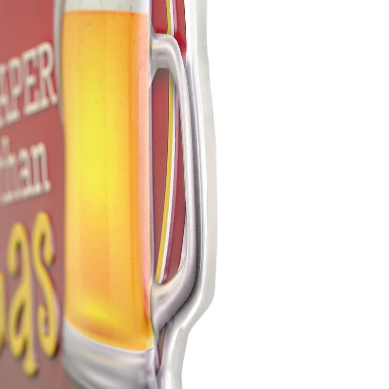 Beer is Cheaper than Gas Embossed Shaped Metal Wall Sign