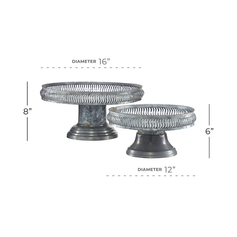 Set of 2 Grey Metal Farmhouse Cake Stand, 16", 12"