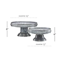 Set of 2 Grey Metal Farmhouse Cake Stand, 16", 12"