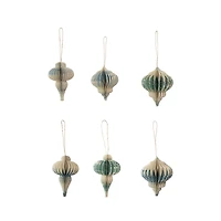 Hello Honey® 6 Pack 5" Blue & Ivory Honeycomb Finial Recycled Paper Ornaments