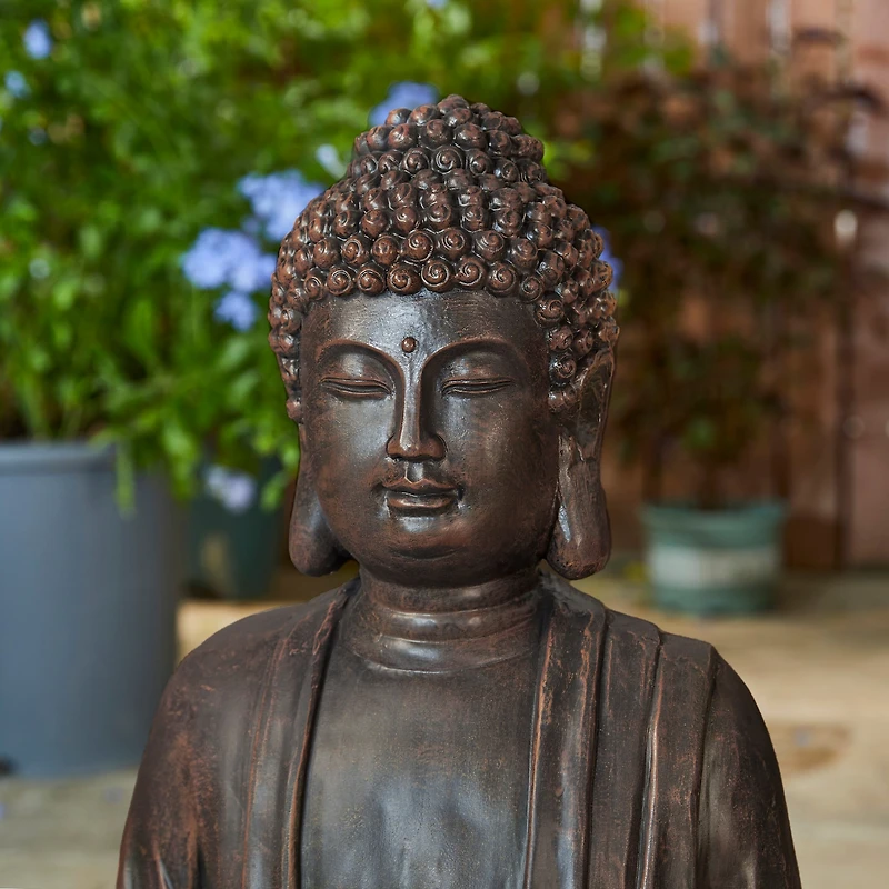 Glitzhome® 28.25" Zen-Style Meditating Buddha Statue Outdoor Fountain with LED Light