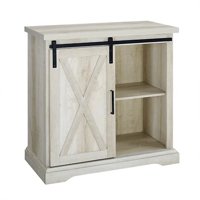 Walker Edison 32" White Oak Sliding Barn Door Farmhouse Accent Cabinet