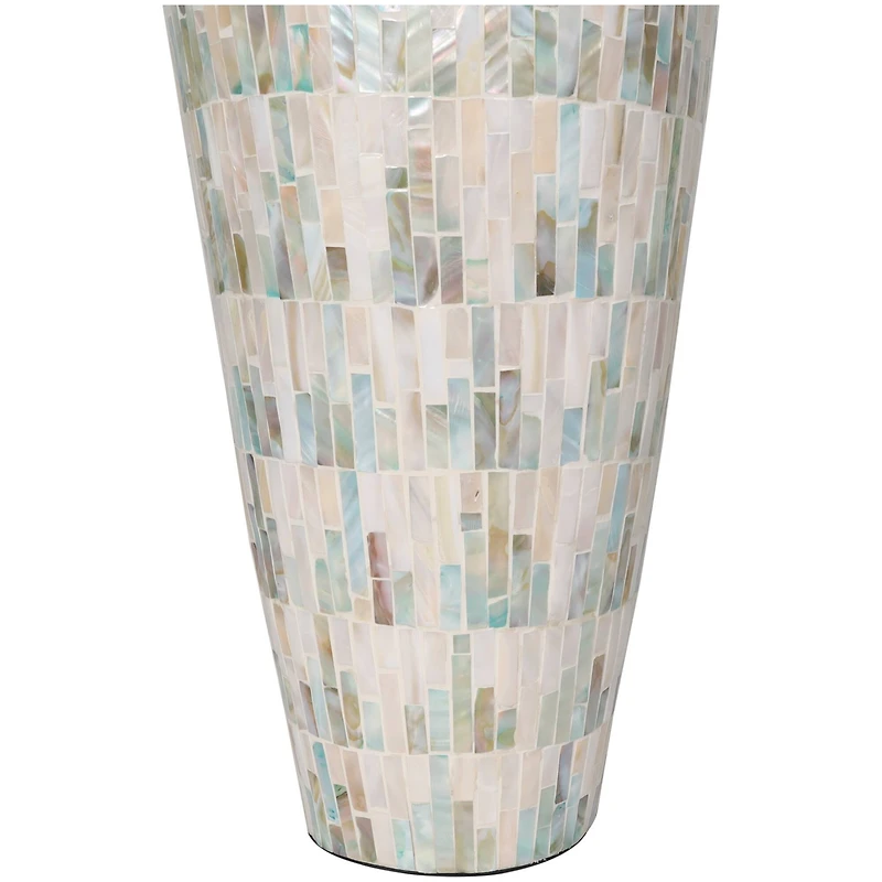 28" White Mother of Pearl Handmade Mosaic Inspired Vase with Pastel Blue & Pink Accents