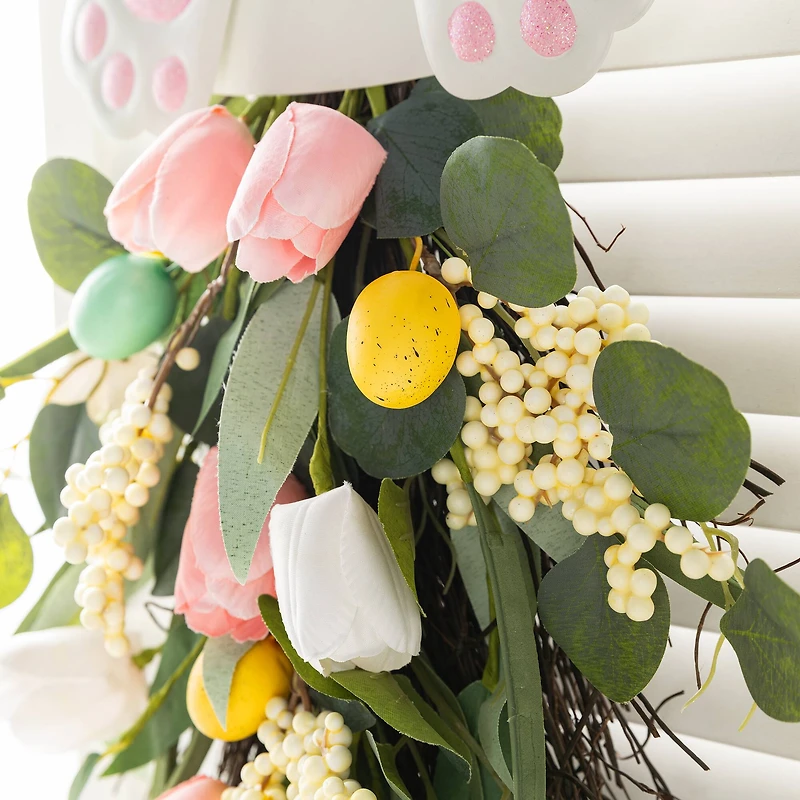 Glitzhome® 26" Easter Metal Bunny & Tulip Teardrop Wall Decor