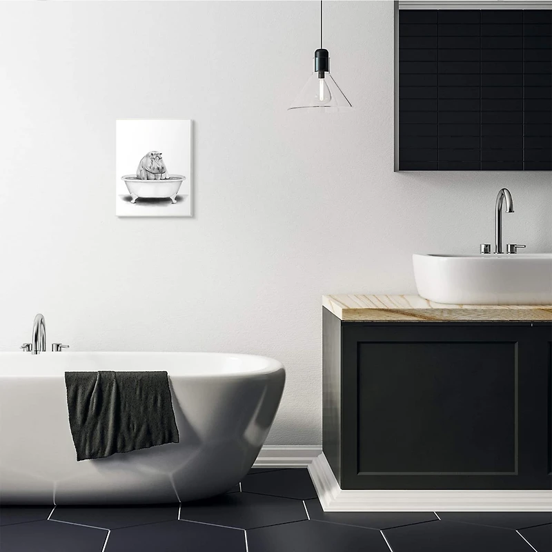 Stupell Industries Black & White Hippo In A Tub Wall Plaque