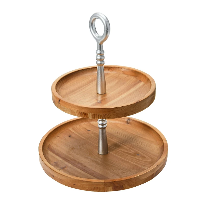 Hello Honey® 18" Dark Brown and Silver Wood 2-Tier Decorative Tray