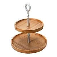 Hello Honey® 18" Dark Brown and Silver Wood 2-Tier Decorative Tray