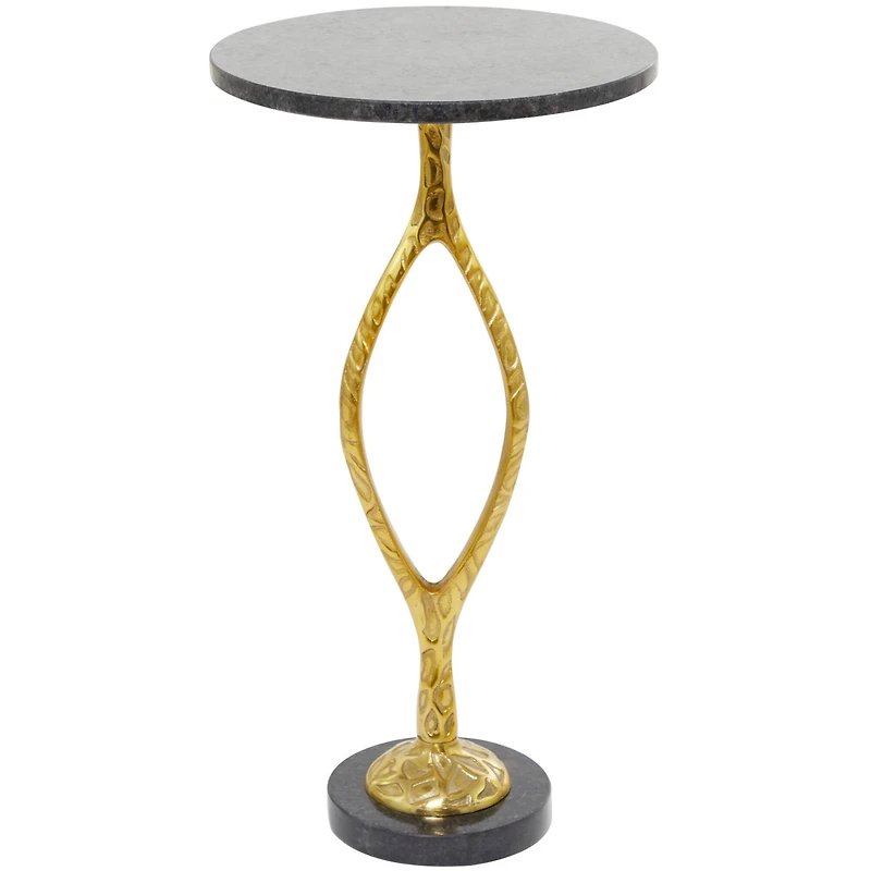 Gold Aluminum Pedestal Base Accent Table with Black Marble Top 13" x 13" x 25"