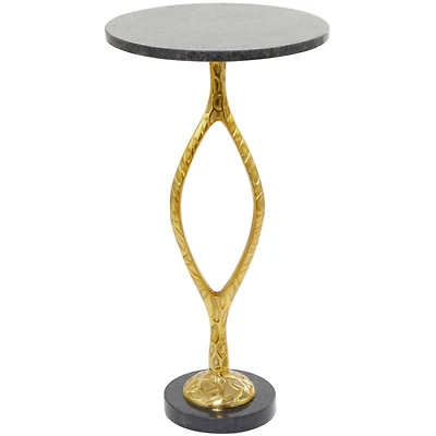 Gold Aluminum Pedestal Base Accent Table with Black Marble Top 13" x 13" x 25"