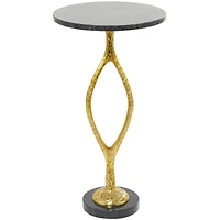 Gold Aluminum Pedestal Base Accent Table with Black Marble Top 13" x 13" x 25"