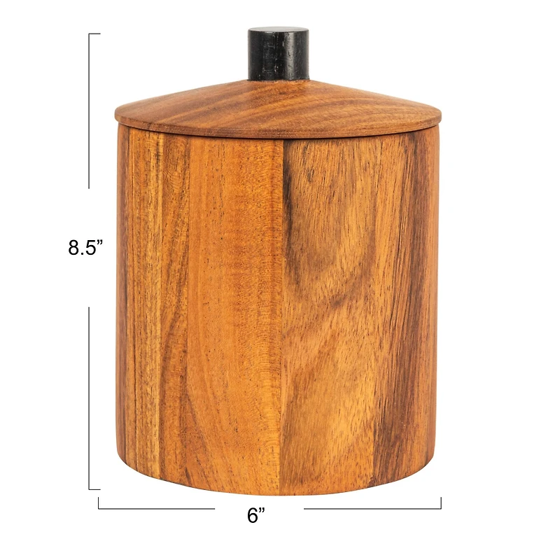 Hello Honey® 8.5" Natural Round Acacia Wood Canister with Handle