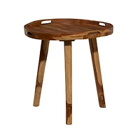 24" Brown Teakwood Contemporary Accent Table