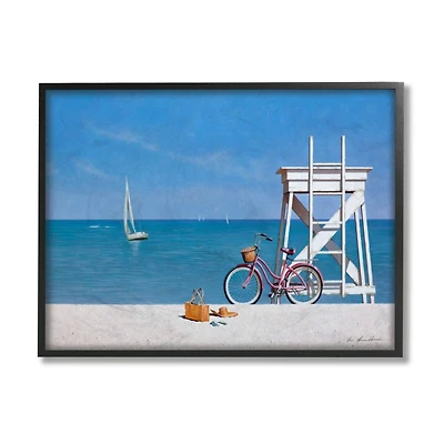 Stupell Industries Pink Bicycle Traditional Beach with Black Frame Wall Accent