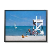 Stupell Industries Pink Bicycle Traditional Beach with Black Frame Wall Accent